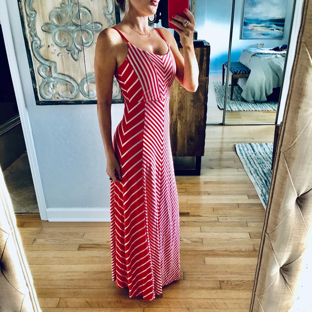 Maurices coral striped maxi dress